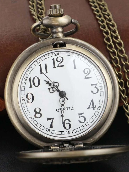 Джобен часовник Бронзов оттенък Исус Христос Победа Bronze Tone Pocket Watch Jesus Christ Victory Molfs