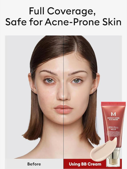 Missha Perfect Cover BB 21 Светло Бежово 24-Часов Дневен Крем За Лице С SPF42 За Хидратация, Против Стареене И Несъвършенства С Хиалуронова Киселина И Колаген 50ml