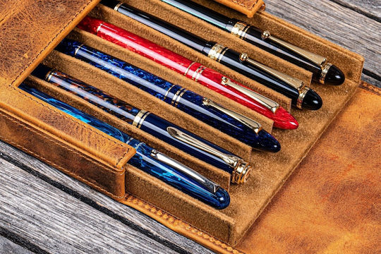 Galen Leather Magnum Opus 6 Slots Hard Pen Case Removable Pen Tray Crazy Horse Brown 8682431663171