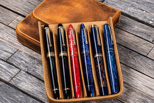Galen Leather Magnum Opus 6 Slots Hard Pen Case Removable Pen Tray Crazy Horse Brown 8682431663171