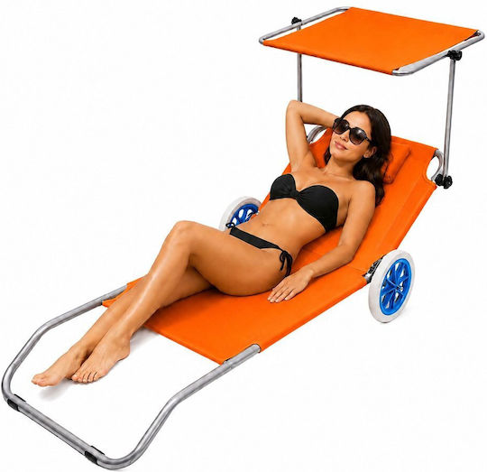Lean Toys Beach Sunbed Orange Foldable Aluminum with Shader