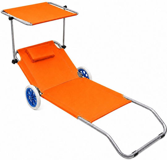 Lean Toys Beach Sunbed Orange Foldable Aluminum with Shader