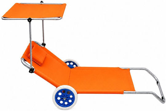 Lean Toys Beach Sunbed Orange Foldable Aluminum with Shader