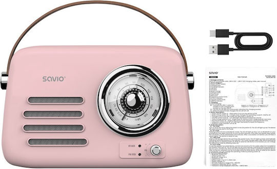 Savio RS-03 Handheld Radio mit Batterie mit Bluetooth und USB Rosa