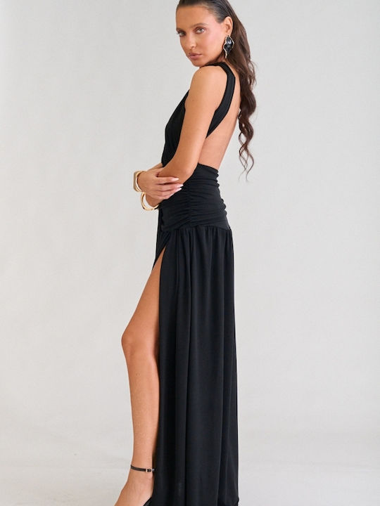 Summer Maxi Evening Dress Open Back Black