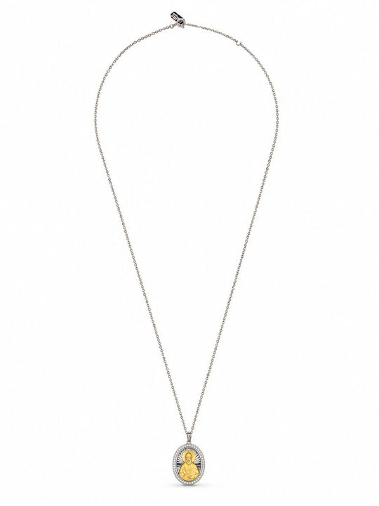 Ulysses Silver Pendant Talisman “Saint Paisios” Two-Tone 925 Silver 14k Gold Plating Chain 925 Rhodium Silver