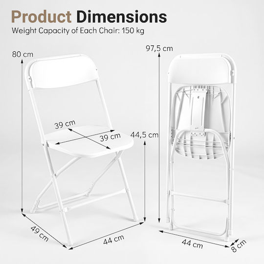 Metal Foldable Dining Chair White 97.5x44x