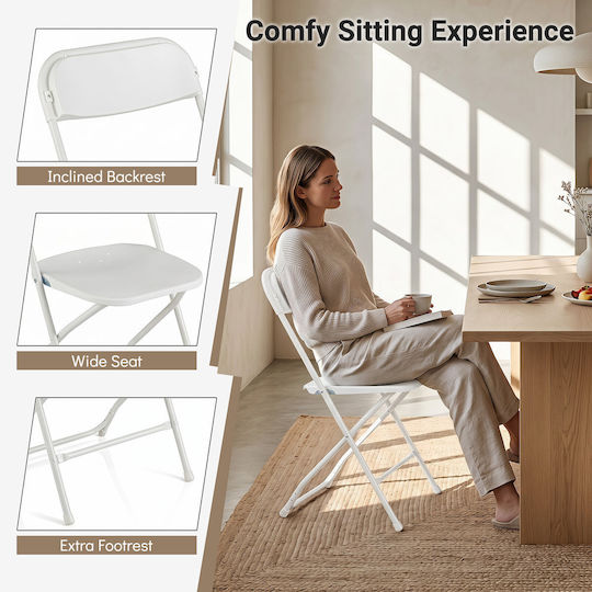 Metal Foldable Dining Chair White 97.5x44x