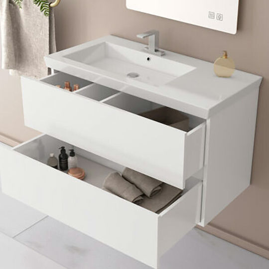 Drop Luxus 100 Πάγκος με Νιπτήρα & Καθρέπτη Μ100xΒ44xΥ16cm Λευκός