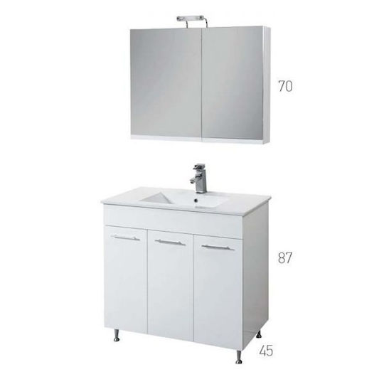 Mabo Apia Πάγκος με Νιπτήρα & Καθρέπτη Ματ Λάκα Μ120xΒ45xΥ87cm Λευκός