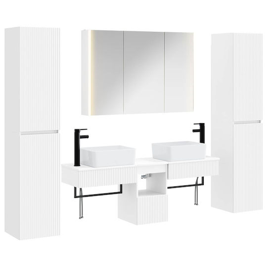 vidaXL Πάγκος με Νιπτήρα, Καθρέπτη & Στήλη Μ100xΒ15.5xΥ70cm Λευκό