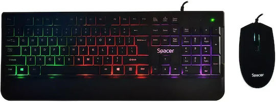 Spacer Invictus Set Gaming Tastatură cu Iluminare RGB și Mouse (Engleză SUA)
