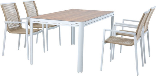 Set de salon 4 bucăți Alb cu perne Set de salon 4 bucăți Alb cu perne