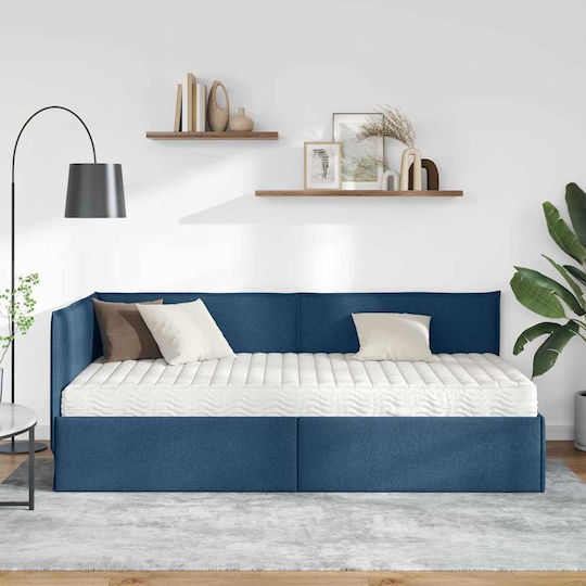 Einzelbett Mit Samt Blau Mit Lattenrost & Matratze 90x200cm