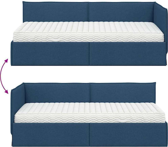 Einzelbett Mit Samt Blau Mit Lattenrost & Matratze 90x200cm