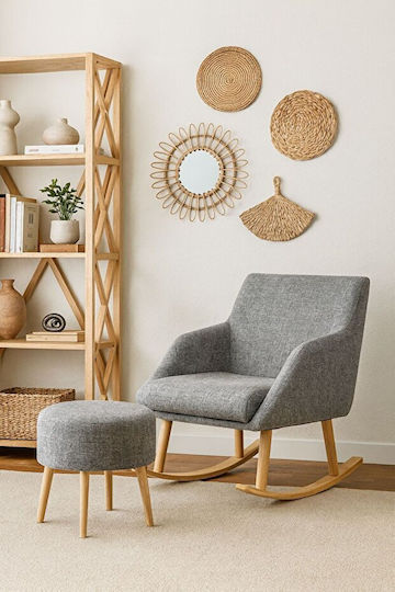 Ergonomischer Sessel für Wohnzimmer mit gebogener Basis aus Holz in Grau 60x65x45 cm