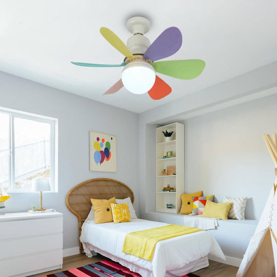 Ventilator de Tavan 52cm cu Lumină Multicolor / Alb