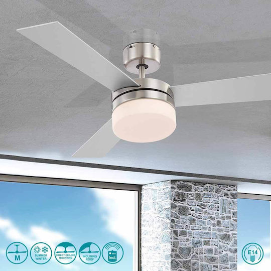 Globo Lighting Alana Ceiling Fan 105cm with Light Fixture Silver