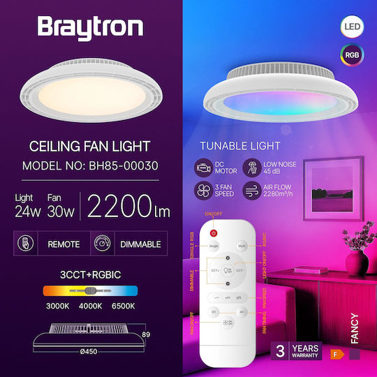 Braytron Плафон 45см с Магазин за онлайн търговия с Мегапикселови Обективи Бял