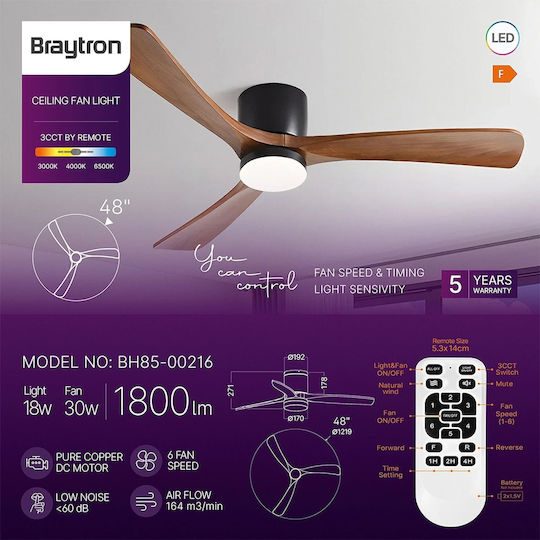 Braytron 122cm mit Leuchte Schwarz / Braun