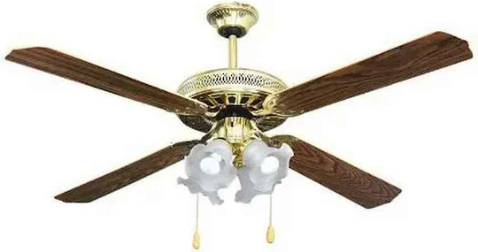 Lineme Deco Ανεμιστήρας Οροφής 132cm με Φως Χρυσό/Καφέ