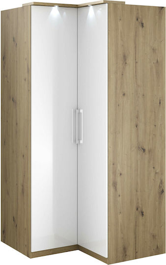 Prime Δίφυλλη Ντουλάπα Γωνιακή 109x63x217cm Φυσικό - Λευκό