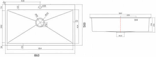 Sanitec Vision Drop-In Küchenspüle Inox Satiniert M86xB50cm Silber
