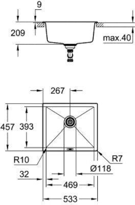Grohe K 700 31654AT0 Drop-In Chiuvetă din Granit Sintetic L53.3xW45.7cm gri granit