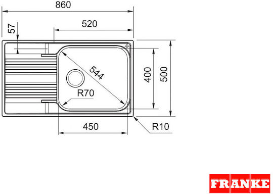 Franke Smart Srx 611-86 3011750104 Drop-In Sink Left Inox W86xD50cm Silver