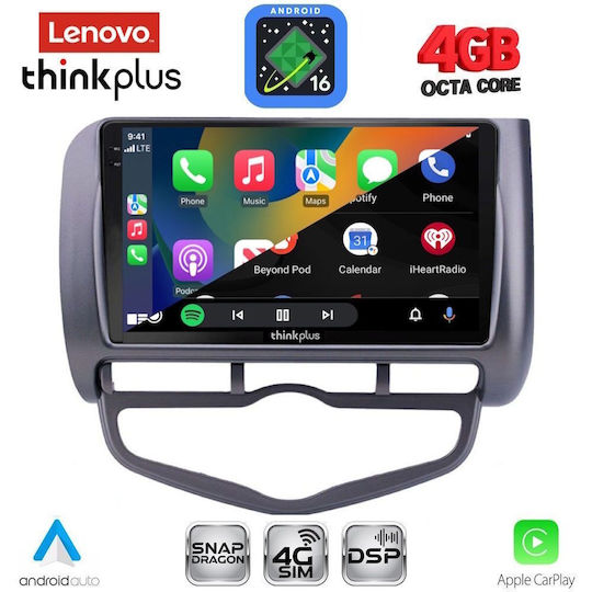 Lenovo Автомобилна Аудио Система за Honda Jazz 2002-2008 с Clima (Bluetooth/USB/Вграден Wi-Fi/GPS/Apple CarPlay/Android Auto) с Touch Screen 9"