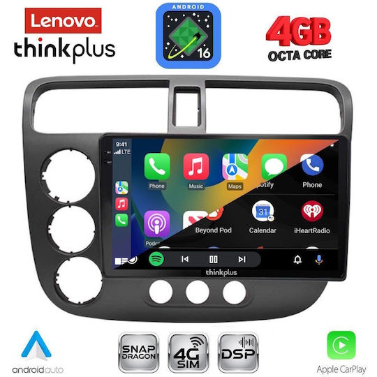 Lenovo Car Audio System for Honda Civic 2001-2006 (Bluetooth/USB/WiFi/GPS/Apple CarPlay/Android Auto) with 9" Touch Screen