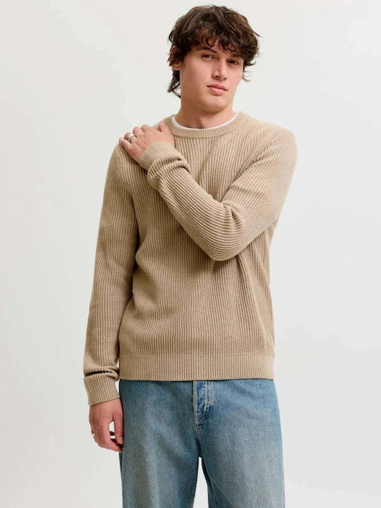 Crew Neck Herrenblusen Langarm Beige