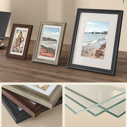 Songmics Wall Mounted Wooden Photo Frame with Brown Frame 10 Pieces
