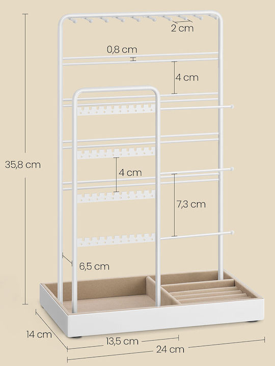 Songmics Σταντ Κοσμημάτων Μεταλλικό Λευκό 24x14x35.8cm