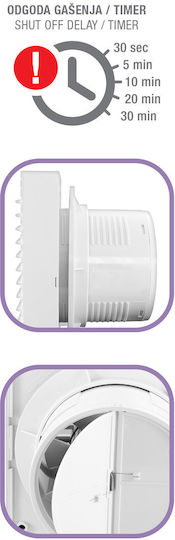 Commel Ventilator Badezimmer Φ100 12W mit Klappe und Timer 420-102