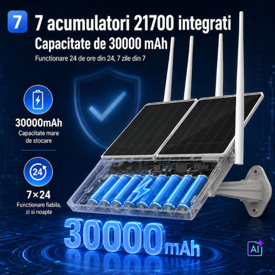Router solar 4G cu panou dual de 30 W baterie de 30 000 mAh acoperire de 300 metri pentru camere IP de exterior