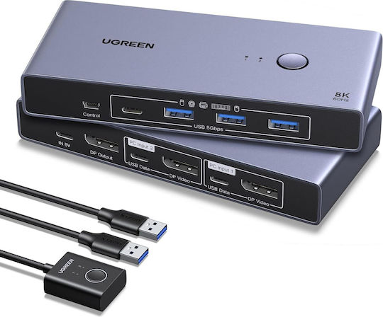 Ugreen Comutator KVM DisplayPort 8K 60Hz 1.4 4 Porturi USB 2 Bucăți 1 Monitor USB 3.0 5Gbps Comutator Cu Fir Inclus Suport HDR 4K 240Hz