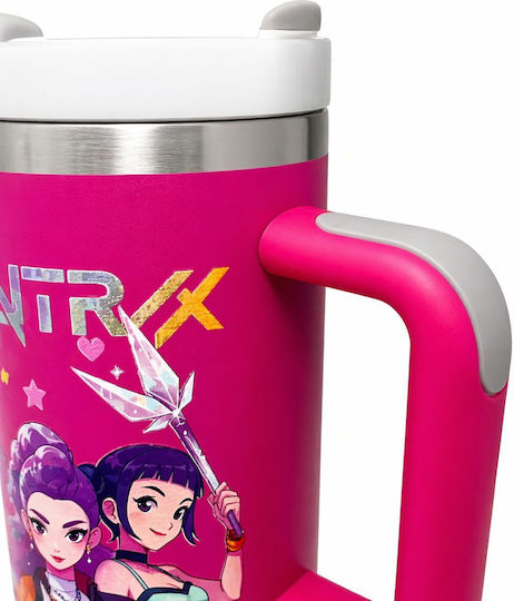 DMT Ανοξείδωτο Παιδικό Παγούρι K-Pop Demon Hunters Θερμός με Καλαμάκι Non Spill Ροζ 1200ml