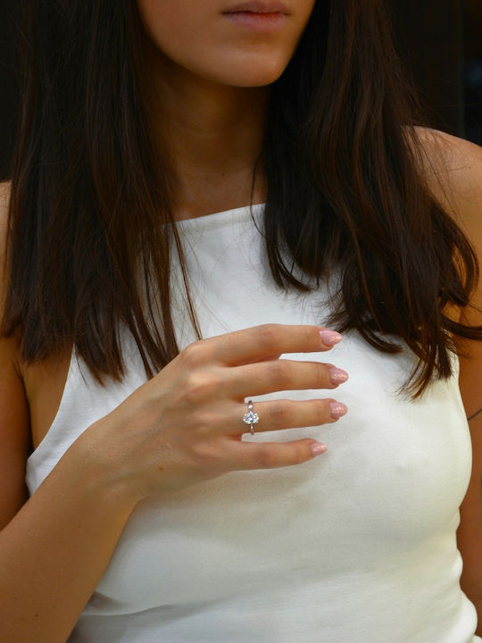 Mentzos Einzelner Steine Ring aus Weißgold 18K mit Diamant