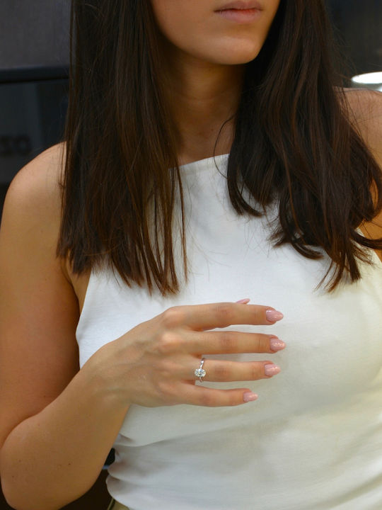 Mentzos Einzelner Steine Ring aus Weißgold 18K mit Diamant