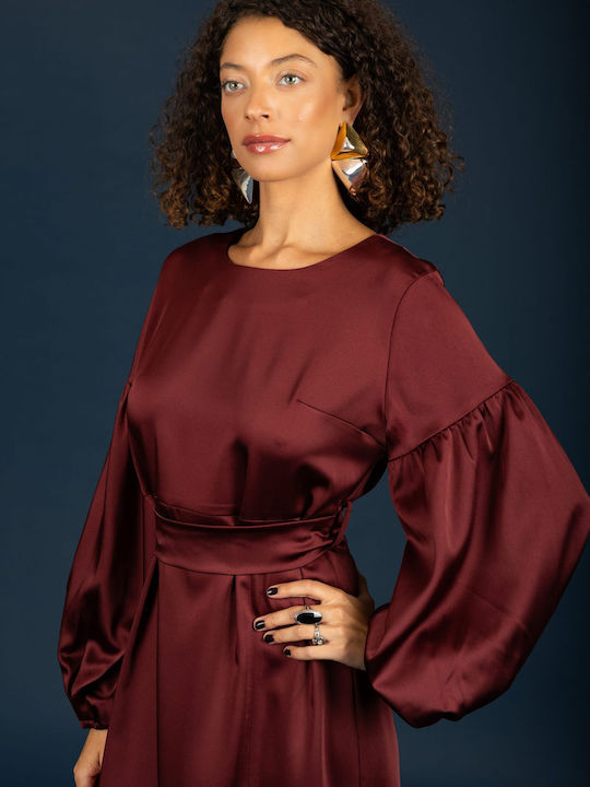 Rochie Midi De Seară Din Satin Burgundy