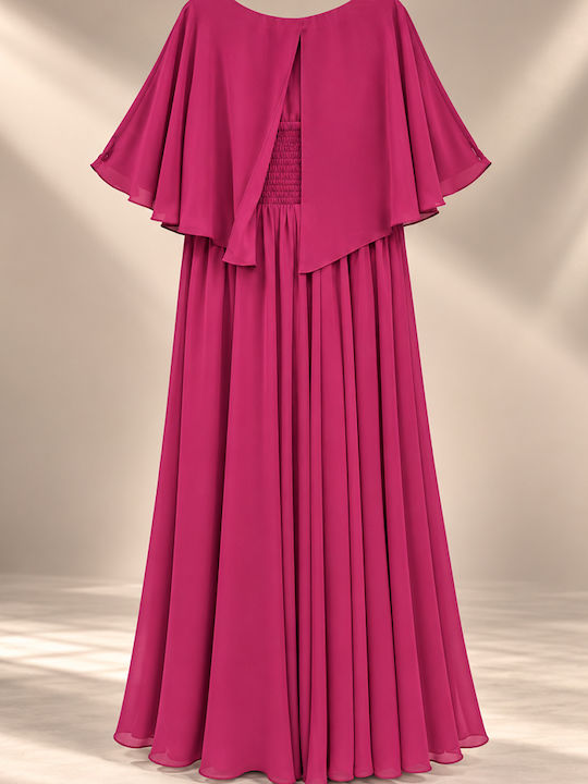 Summer Maxi Dress for Wedding Christening Drape Satin Magenta