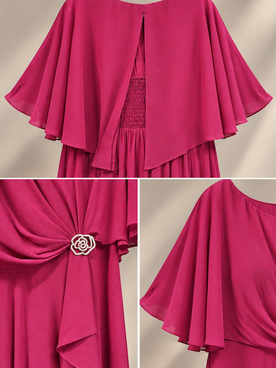 Summer Maxi Dress for Wedding Christening Drape Satin Magenta