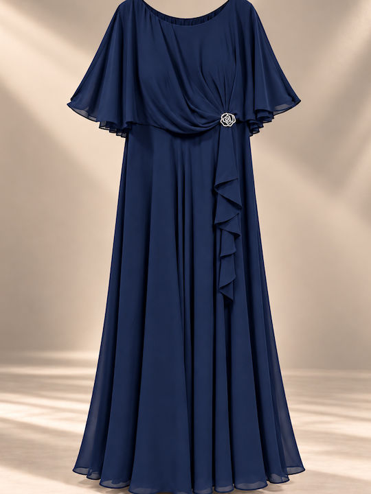 Summer Maxi Dress for Wedding Christening Drape Satin Navy Blue