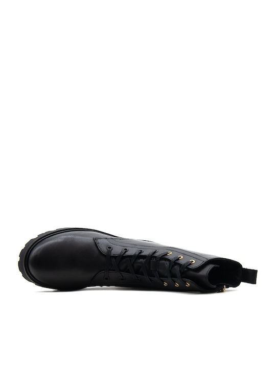 Leder Damen Biker-Stiefel Schwarz