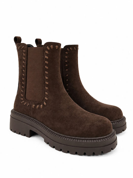 Wildleder Damen Chelsea-Stiefel Braune