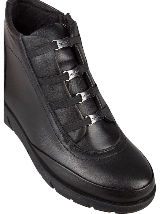 Leder Damen Stiefeletten Schwarz