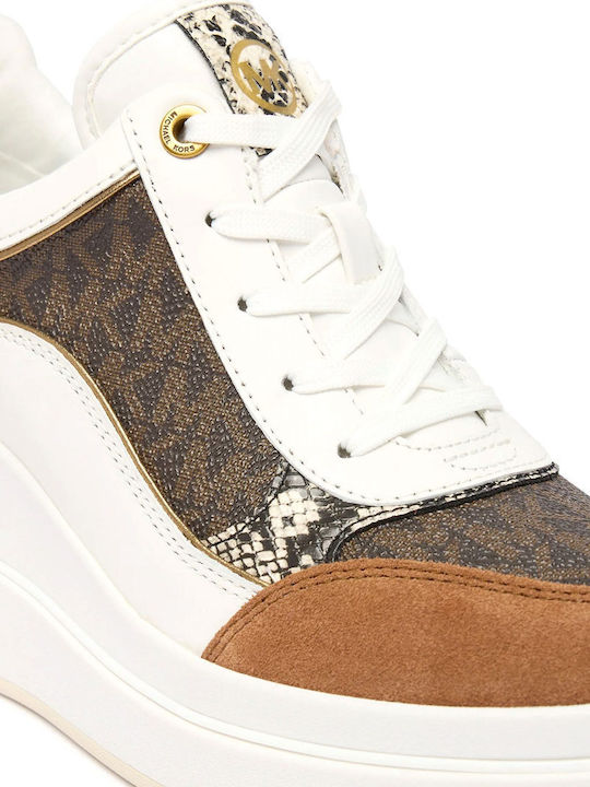 Wedge Trainer Logo Damen Sneakers Weiß / Braun / Taba