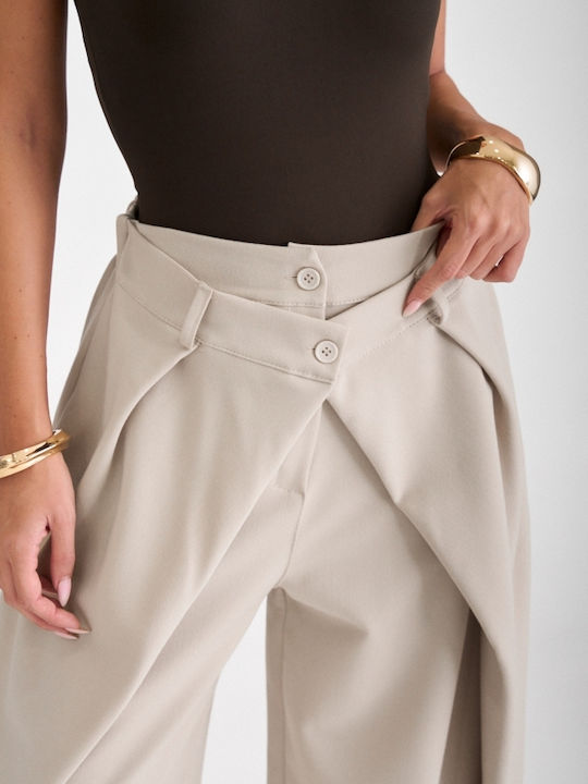 Women's Fabric Trousers in Balloon Leg Style Beige
