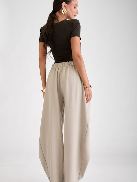 Women's Fabric Trousers in Balloon Leg Style Beige